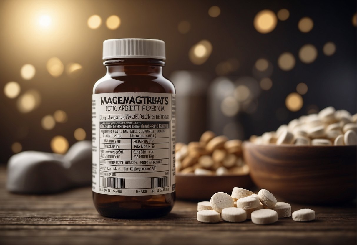 A bottle of magnesium citrate with warning labels and a list of potential side effects and interactions