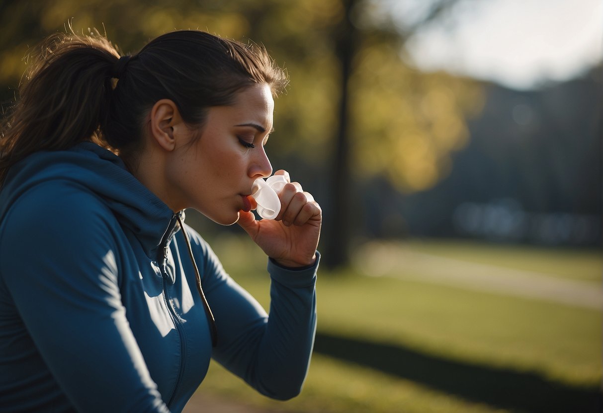 A person coughing while exercising, following guidelines for training with a cough