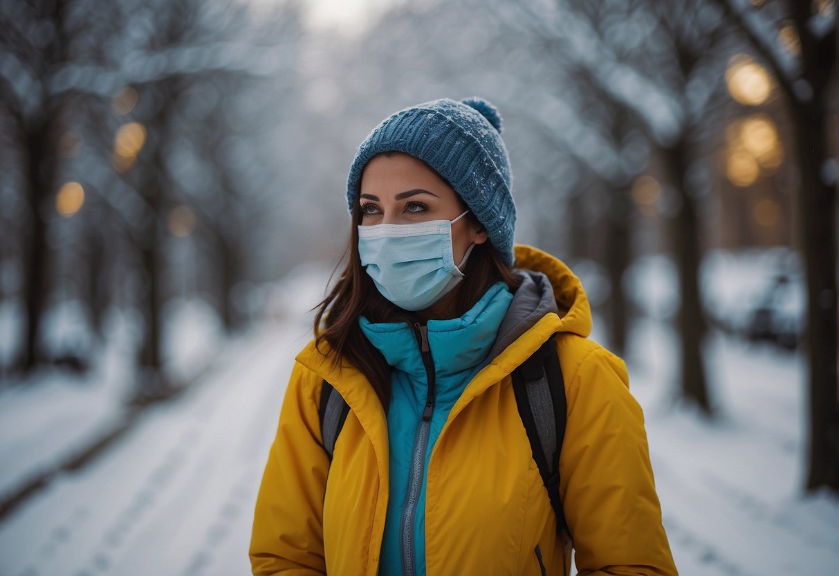 A person wearing a face mask exercises outdoors in different weather conditions throughout the year