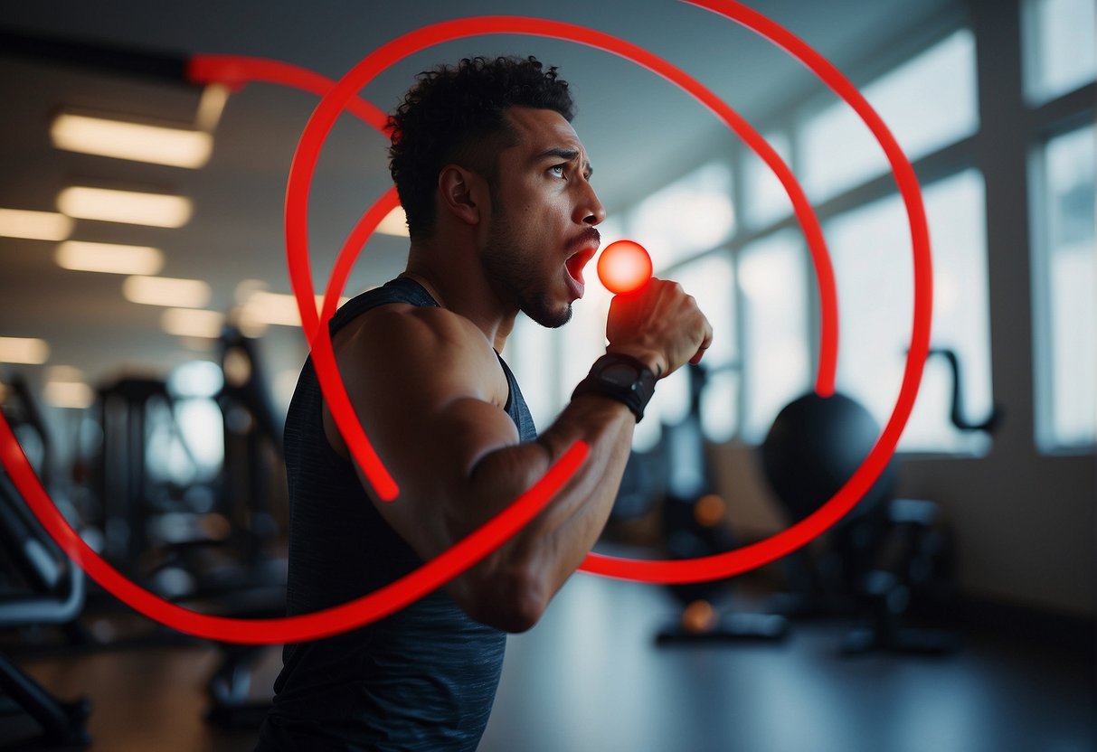 A person coughing while exercising, with a red circle and line through it to indicate "avoid."