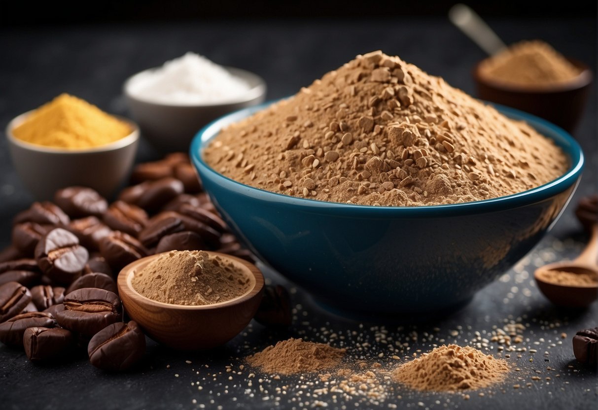 A bowl of protein powder and ingredients mixed together to make a protein-packed kladdkaka