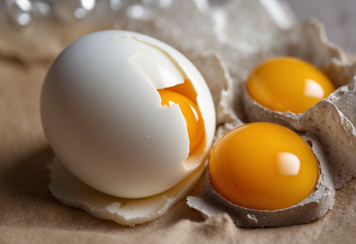 The basic properties of egg protein: a cracked egg with a clear, viscous egg white and a round, yellow yolk