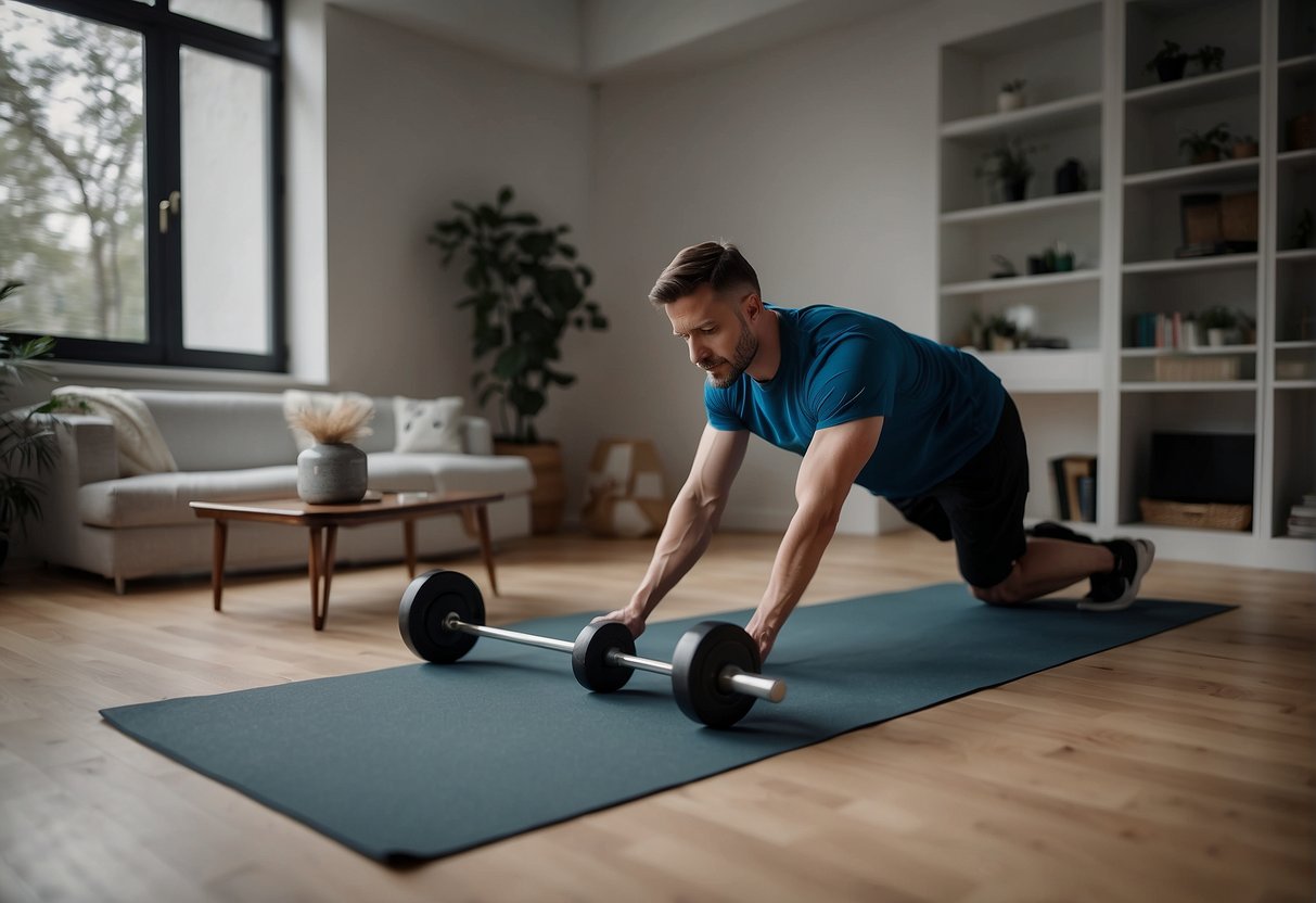 A person is doing back exercises at home for rehabilitation and recovery
