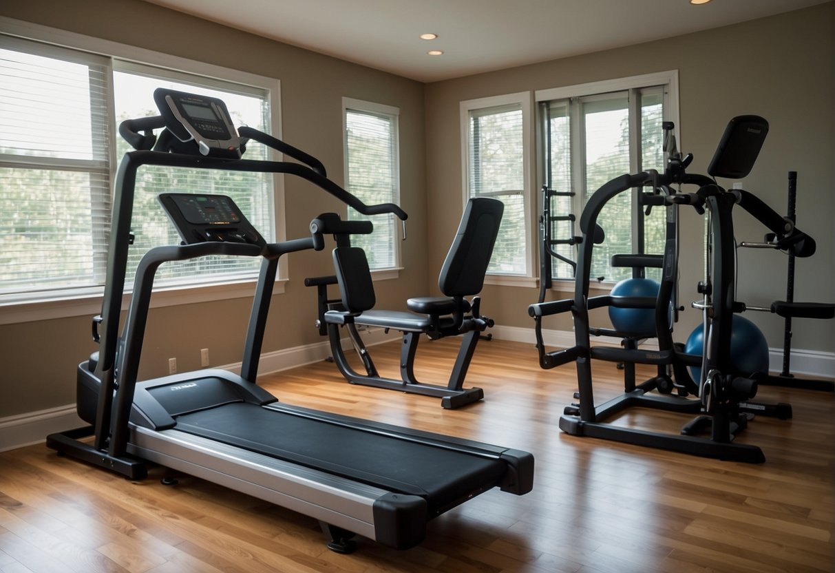A home gym setup with exercise equipment for back training